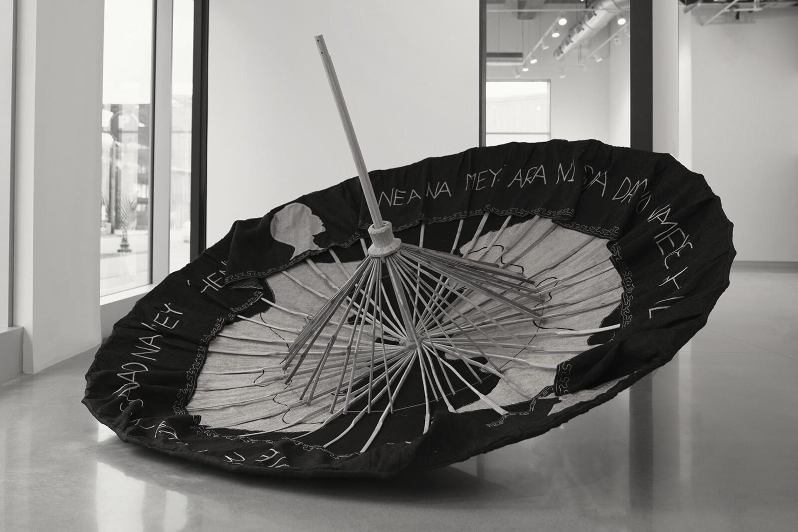 Umbrella sculpture in the gallery